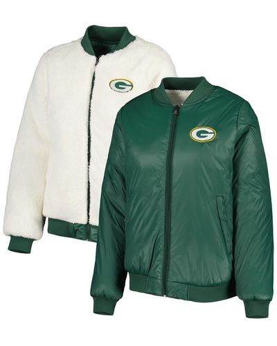 G-III 4Her by Carl Banks Oatmeal And Green Green Bay Packers Switchback Reversible Full-zip Jacket