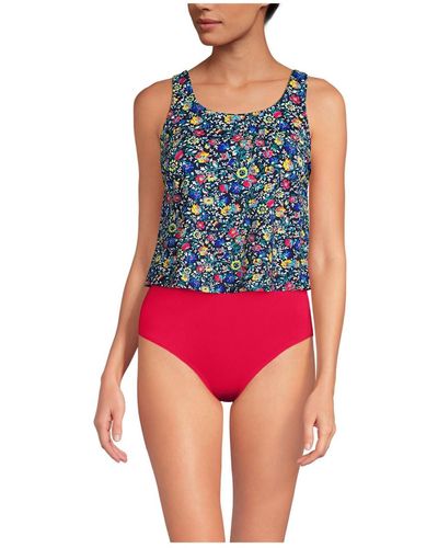 Lands' End Chlorine Resistant One Piece Scoop Neck Fauxkini Swimsuit - Red