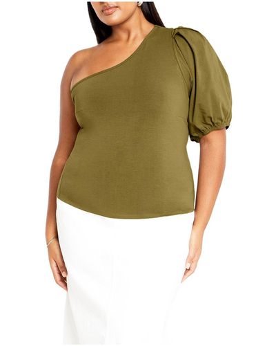 City Chic Muse One Shoulder Top - Green