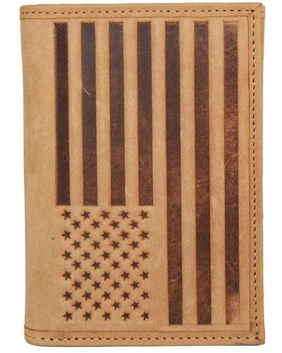 Lucky Brand Flag Embossed Leather Trifold Wallet - Natural