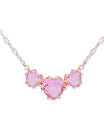Guess Triple Heart-shape Stone Statement Necklace - Pink