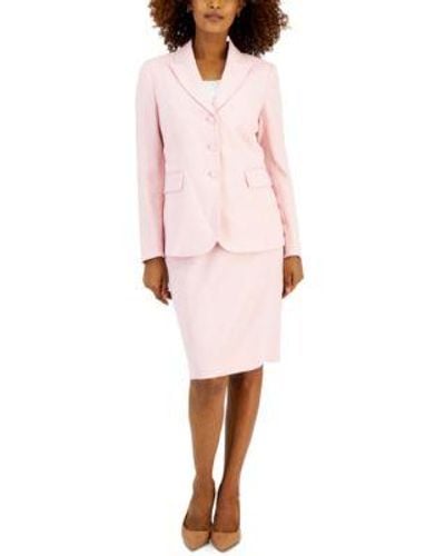 Kasper Textured Notched Collar Jacket Textured Pencil Skirt - Pink