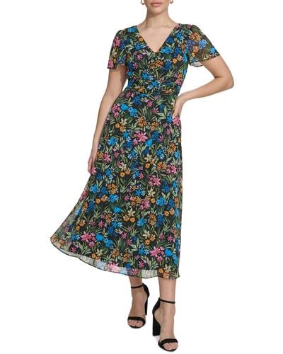 Kensie Floral-print A-line Dress - Blue