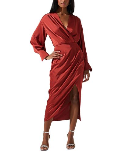Astr Blouson-sleeve Faux-wrap Sadyra Dress - Red