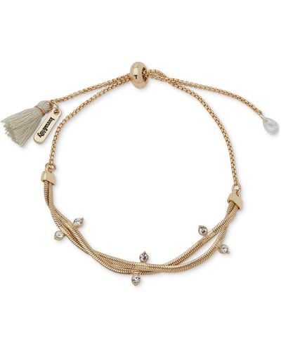 Lonna & Lilly Gold-tone Crystal Twisted Stone Chain Slider Bracelet - Metallic