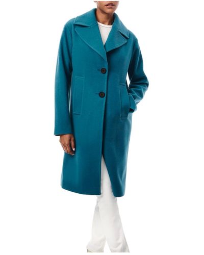 Bernardo Oversized Woman's Collar Wool Blend Coat - Blue