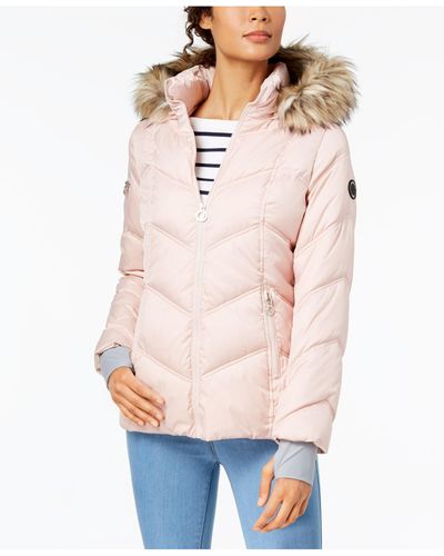 Nautica Faux-fur-trim Hooded Puffer Coat - Pink