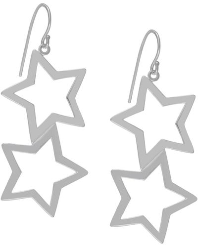 Macy's Double Star Dangle Open Wire Fishwire Earrings - White