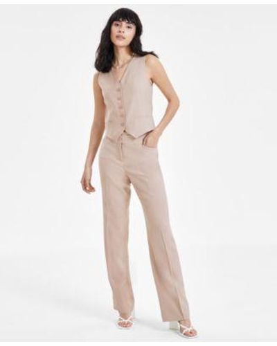 BarIII Washed Twill Button Blazer Wide Leg Pants Created For Macys - Natural