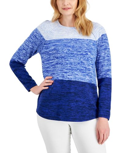 Karen Scott Cotton Colorblocked Sweater - Blue
