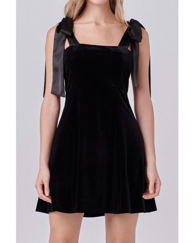 Endless Rose Satin Tie Velvet Mini Dress - Black