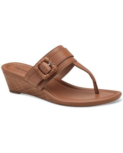 Style & Co. Polliee Buckled Thong Wedge Sandals - Brown