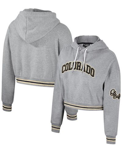 The Wild Collective Distressed Colorado Buffaloes Cropped Shimmer Pullover Hoodie - Gray