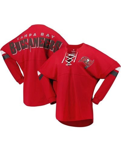 Fanatics Tampa Bay Buccaneers Spirit Jersey Lace-up V-neck Long Sleeve T-shirt - Red