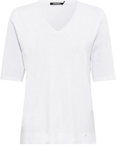 Olsen 3/4 Sleeve Basic V-neck T-shirt - White