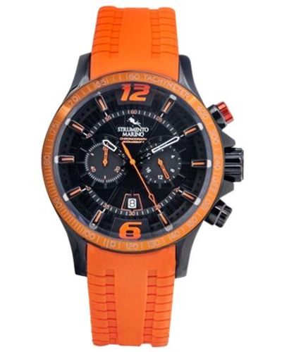 Strumento Marino Chronograph Hurricane Orange Silicone Strap Watch 46mm - Black