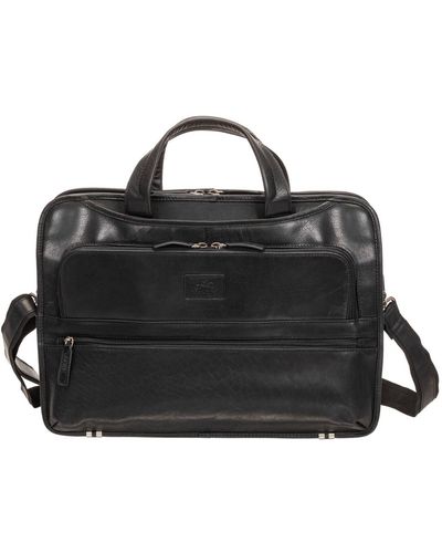 Mancini Buffalo Triple Compartment Briefcase For 15.6" Laptop And Tablet - Black
