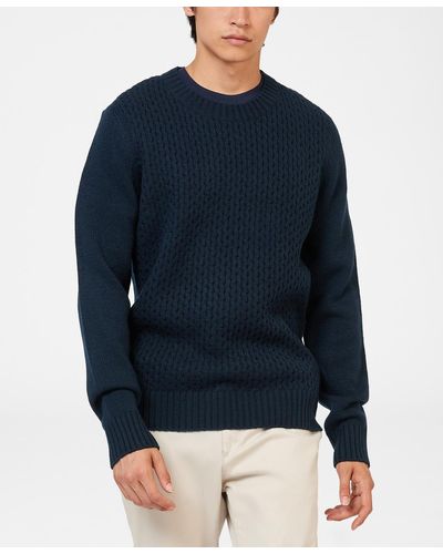 Ben Sherman Aran Textured Crew Sweater - Blue