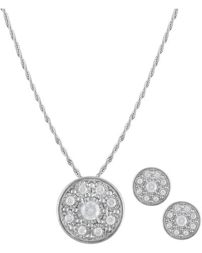 Macy's 2-pc. Set Diamond Circle Pendant Necklace & Matching Stud Earrings (3/8 Ct. T.w. - Metallic