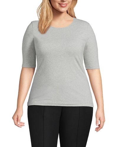 Lands' End Plus Size Lightweight Jersey T-shirt - Gray