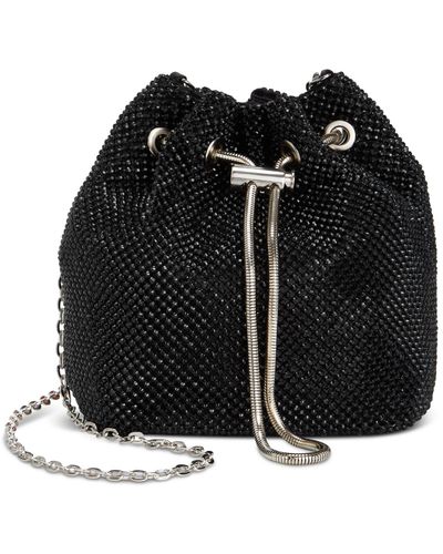 INC International Concepts Mini Drawstring Diamond Mesh Bucket Bag - Black