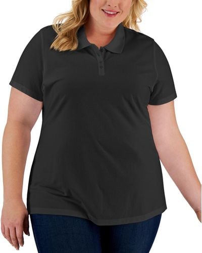 Karen Scott Plus Size Cotton Short-sleeve Polo Shirt - Black