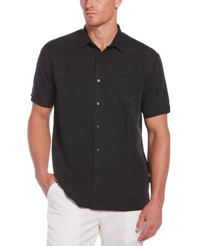Cubavera Big & Tall Floral Textured Jacquard Short Sleeve Shirt - Black