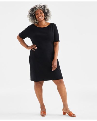 Style & Co. Plus Size Solid Boat-neck Dress - Black
