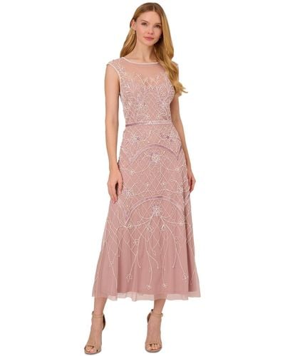 Adrianna Papell Embellished Sleeveless Midi Dress - Pink