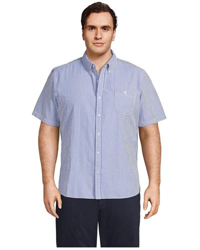 Lands' End Big And Tall Traditional Fit Short Sleeve Seersucker Shirt - Blue