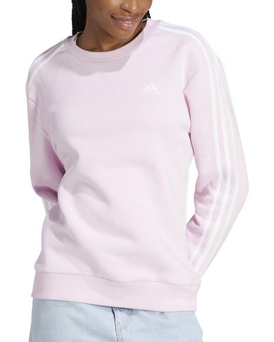 adidas 3-stripe Cotton Fleece Crewneck Sweatshirt - Pink