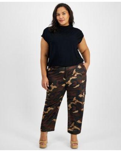 BarIII Trendy Plus Size Short Sleeve Blouson T Shirt Satin Camo Cargo Pants Created For Macys - Black