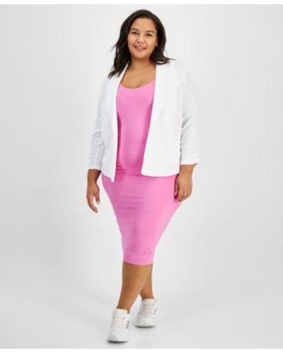 BarIII Trendy Plus Size Knit Drape Front Blazer Sleeveless Bodycon Midi Dress Created For Macys - Pink