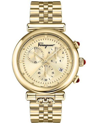 Ferragamo Salvatore Swiss Chronograph Ora Gold Ion-plated Stainless Steel Bracelet Watch 40mm - Metallic