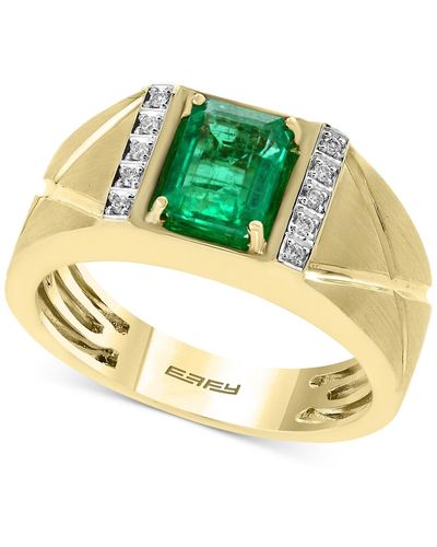 Effy Men's Emerald (1-3/8 Ct. T.w.) And Diamond Accent Ring In 14k Gold - Metallic