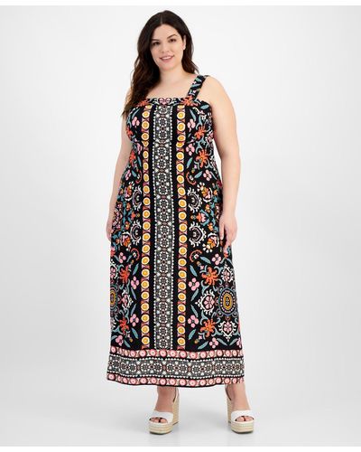 Vince Camuto Plus Size Thick Strap Printed Maxi Dress - White