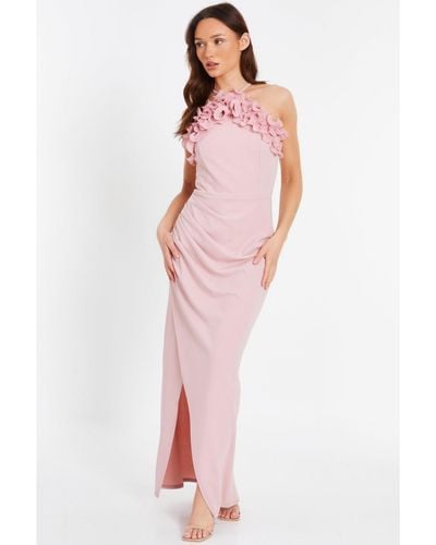 Quiz Ruffle Halter Neck Ruched Maxi Dress - Pink