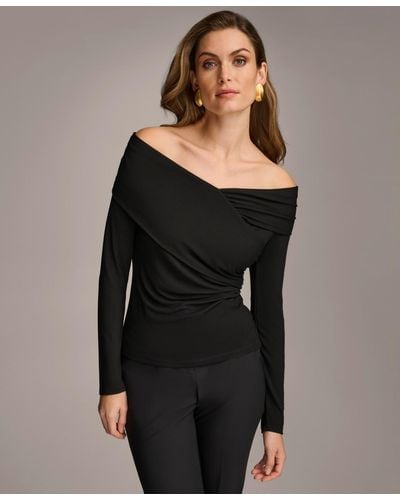 Donna Karan Off-the-shoulder Long-sleeve Top - Black