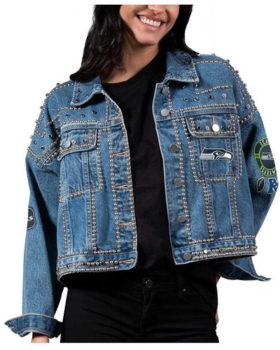 G-III 4Her by Carl Banks Seattle Seahawks First Finish Medium Denim Full-button Jacket - Blue