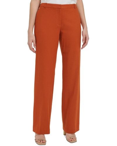 Calvin Klein Flat Front Linen-blend Pants - Orange