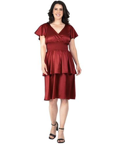 Standards & Practices Flutter Sleeves Laye Satin Midi Dress - Red