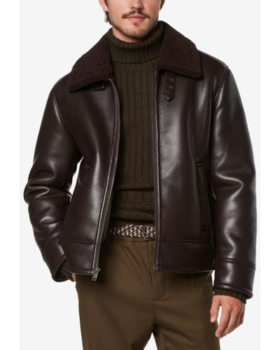 Marc New York Cadman Faux Leather Fleece-lined Aviator Jacket - Brown