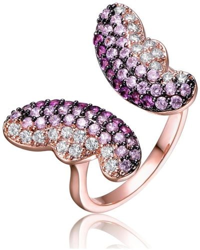 Rachel Glauber Ra 18k Rose Gold And Black Plated Multi Colored Cubic Zirconia Butterfly Ring - Purple