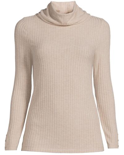 Lands' End Plus Size Long Sleeve Wide Rib Cowl Neck Tee - Natural