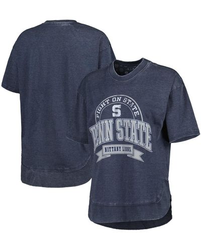 Pressbox Heather Navy Penn State Nittany Lions Vintage-like Wash Poncho Captain T-shirt - Blue