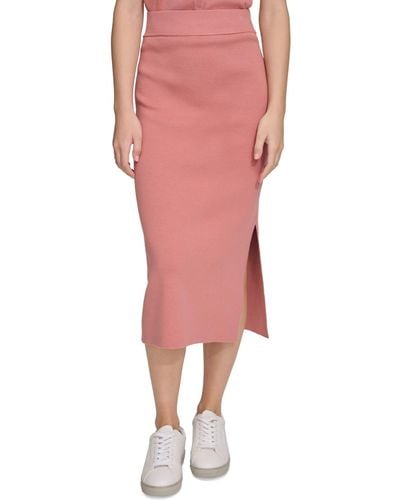 Calvin Klein Side-slit Pull-on Midi Skirt - Pink