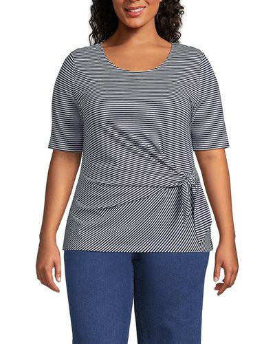 Lands' End Plus Size Lightweight Jersey Tie Front Top - Gray