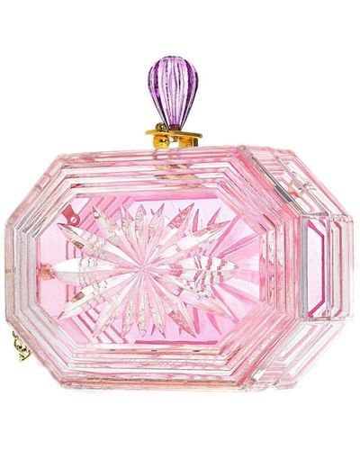 Milanblocks Perfume Bottle Clear Flower Cut Acrylic Clutch - Pink