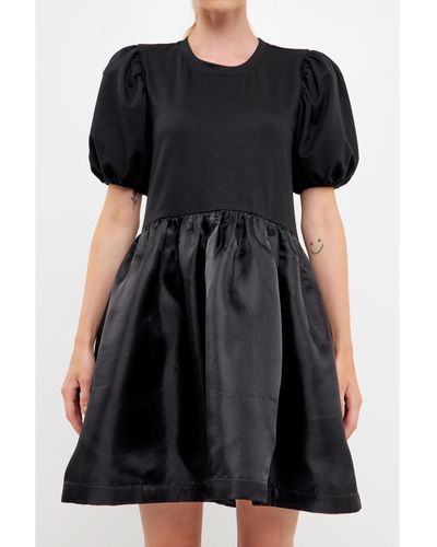 English Factory Mixed Media Organza Mini Dress - Black