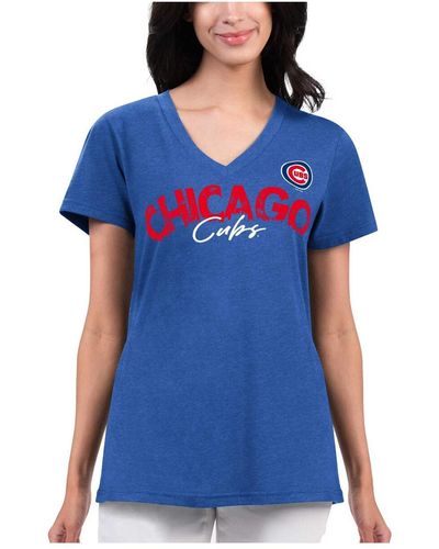 G-III 4Her by Carl Banks Distressed Chicago Cubs Key Move V-neck T-shirt - Blue